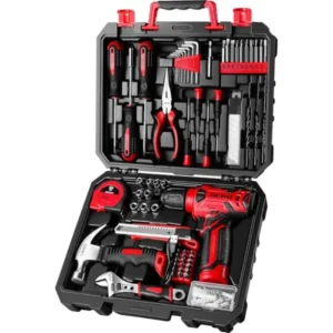 Drill Set: Tool Set with 8V Red Cordless Drill  for Women 126 Piece